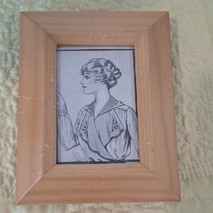 Natural Wood Picture Frame with Art Sketch